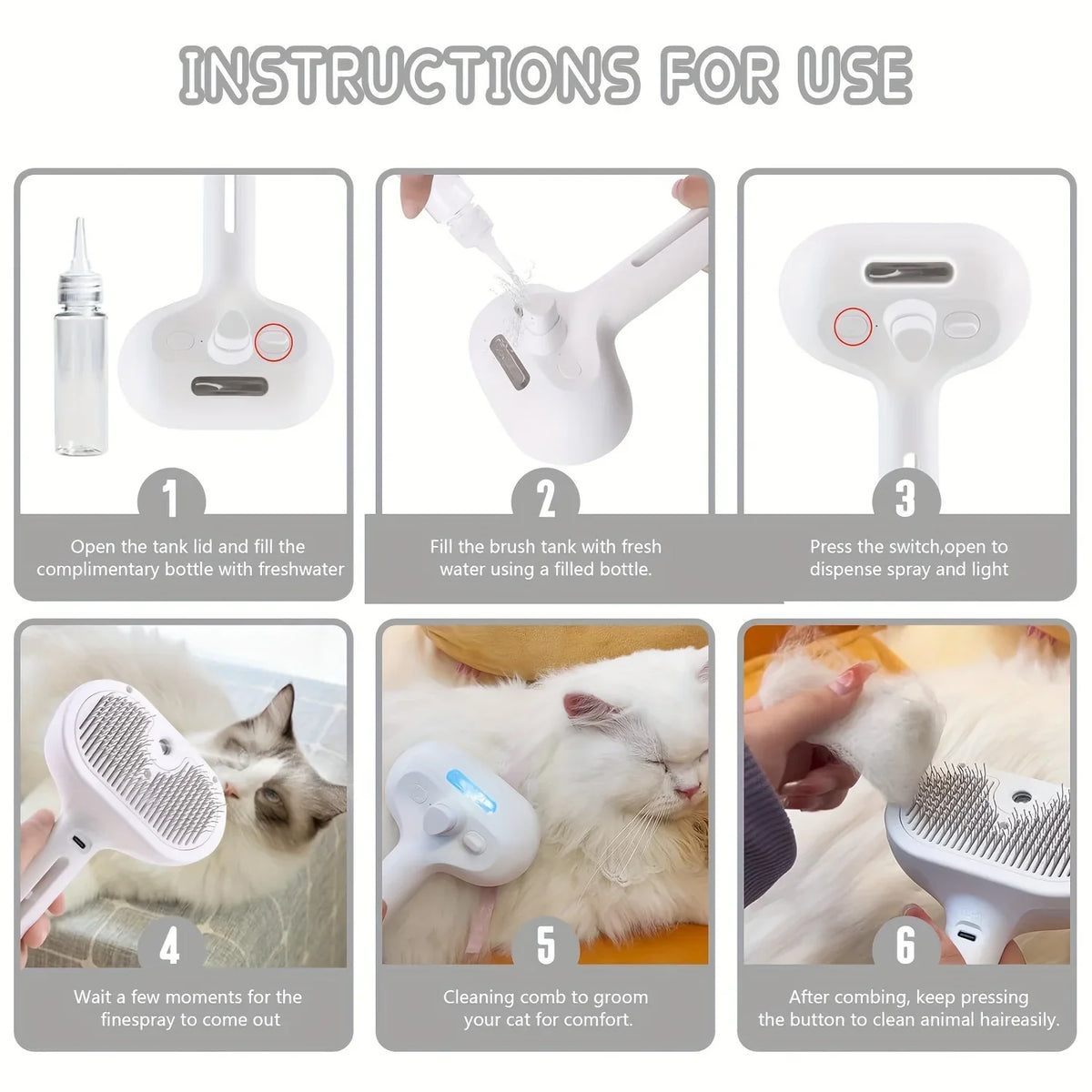 Pet Hair Mist Brush, Rechargable, Easy Hair Removal